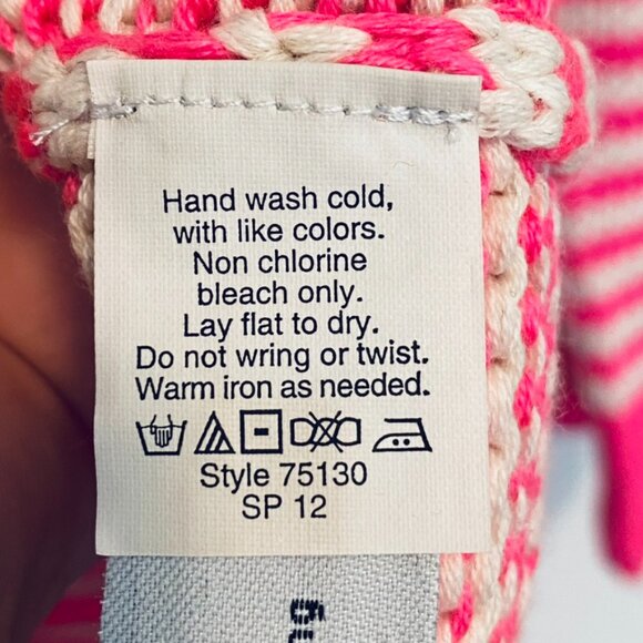 J.CREW Neon Pink And White Striped Cotton/Acrylic V-Neck Sweater Size XL - Picture 5 of 6